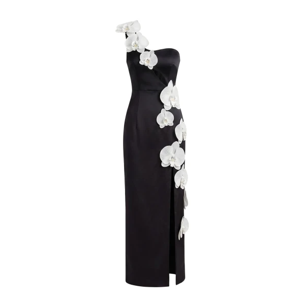 Orchid Embellished Cutout Slit Maxi Dress in Black