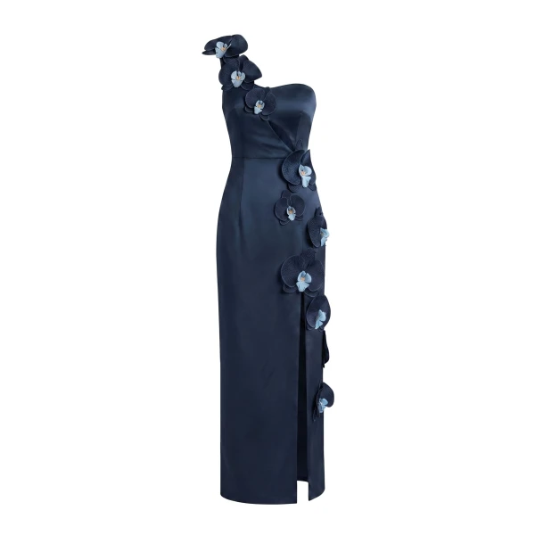 Orchid Embellished Cutout Slit Maxi Dress in Dark Blue