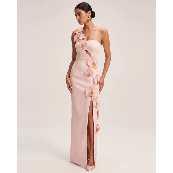 Orchid Embellished Cutout Slit Maxi Dress in Light Pink