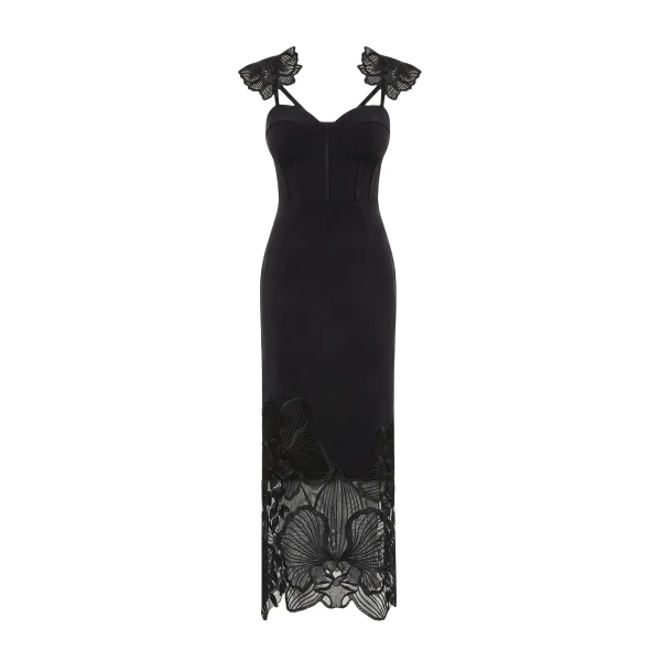 Orchid Embroidered Corset Dress in Black