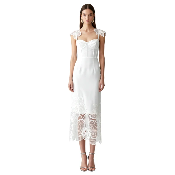 Orchid Embroidered Corset Dress in White