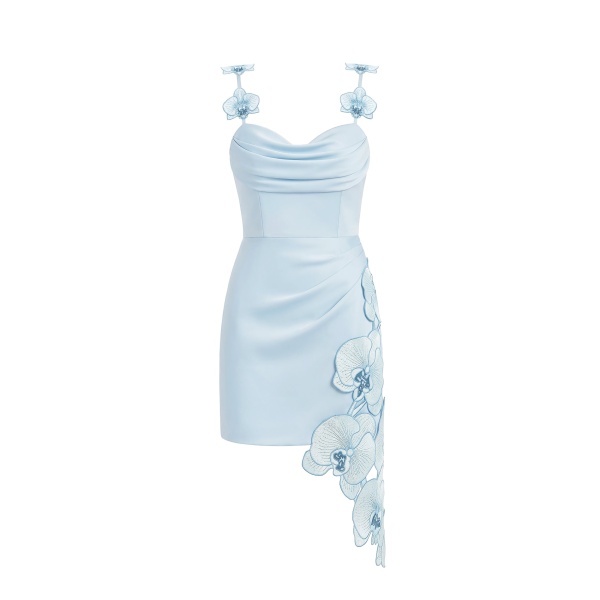 JW PEI Orchid Embroidered Draped Mini Dress