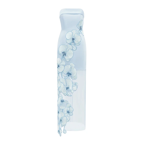 Orchid Embroidered Dress in Light Blue