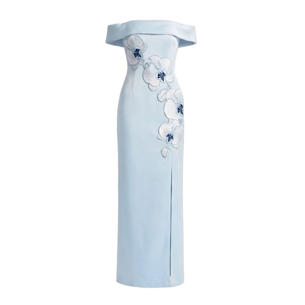 JW PEI Orchid Embroidered Off-Shoulder Maxi Dress
