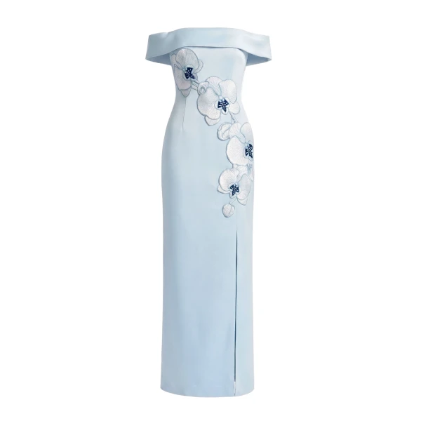 JW PEI Orchid Embroidered Off-Shoulder Maxi Dress