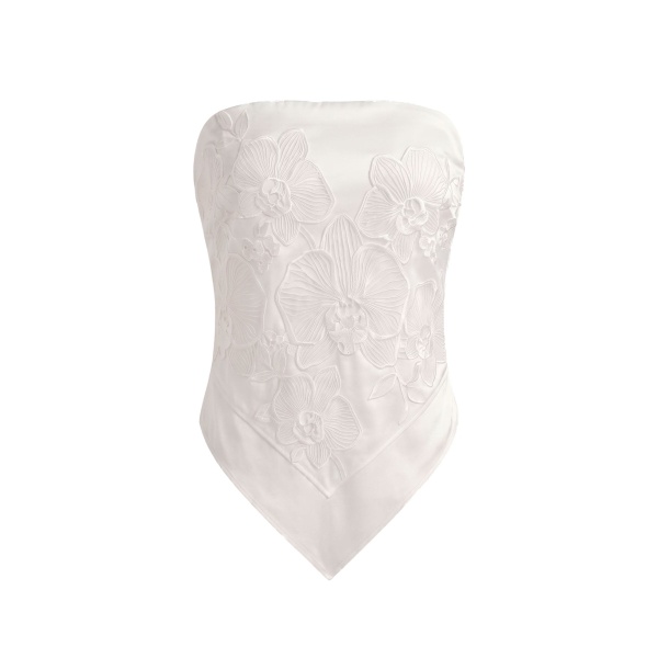 JW PEI Orchid Embroidered Strapless Handkerchief Top