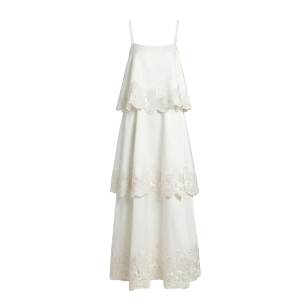 Orchid Embroidered Tiered Maxi Dress in White