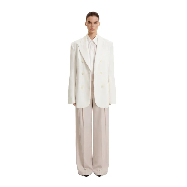 Pleated Wide-Leg Trousers in Beige
