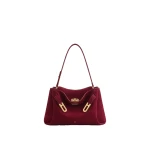 JW PEI Rhea Faux Suede Double Buckle Shoulder Bag in Cinnabar Red