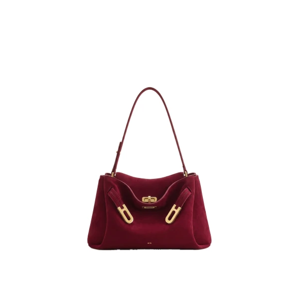 JW PEI Rhea Faux Suede Double Buckle Shoulder Bag in Cinnabar Red