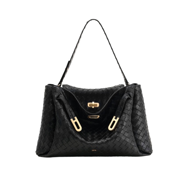 JW PEI Rhea Large Woven Textured Shoulder Bag in Black