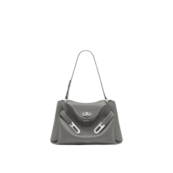JW PEI Rhea Pebbled Double Buckle Shoulder Bag in Cool Grey