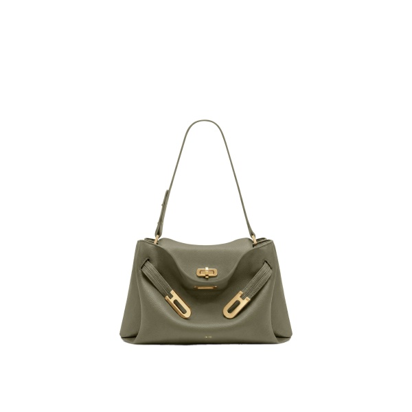JW PEI Rhea Pebbled Double Buckle Shoulder Bag in Light Green