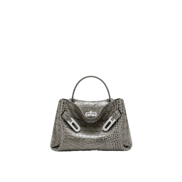 JW PEI Rhea Small Double Buckle Shoulder Bag in Grey Croc