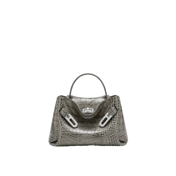 JW PEI Rhea Small Double Buckle Shoulder Bag in Grey Croc