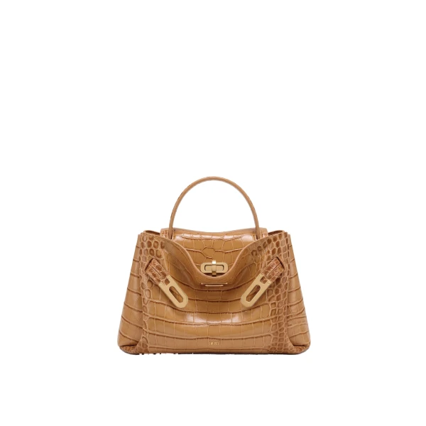 JW PEI Rhea Small Double Buckle Shoulder Bag in Light Brown Croc