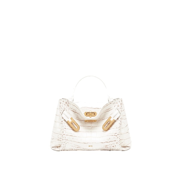 JW PEI Rhea Small Double Buckle Shoulder Bag in White Croc