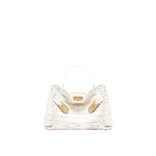 JW PEI Rhea Small Double Buckle Shoulder Bag in White Croc