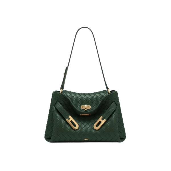JW PEI Rhea Woven Texture Double Buckle Shoulder Bag in Teal
