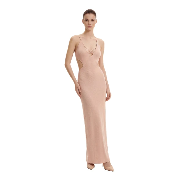 Ribbed Knit Cutout Maxi Dress in Pink