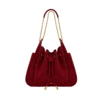 JW PEI Rowan Faux Suede Quilted Chain Bucket Bag in Dark Red