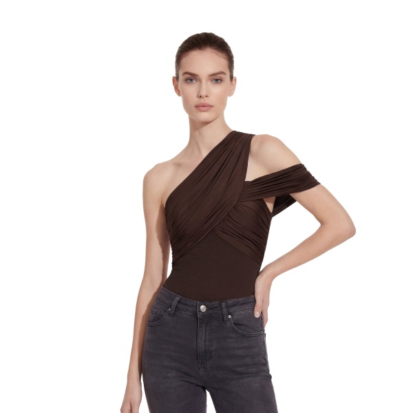 JW PEI Ruched Asymmetric One-Shoulder Top