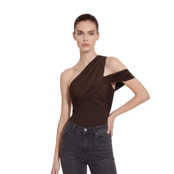 JW PEI Ruched Asymmetric One-Shoulder Top
