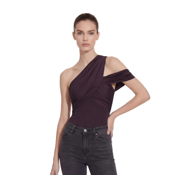 JW PEI Ruched Asymmetric One-Shoulder Top