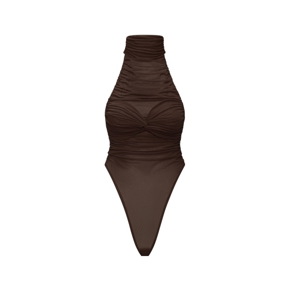 JW PEI Ruched Twist-Front Halter Bodysuit