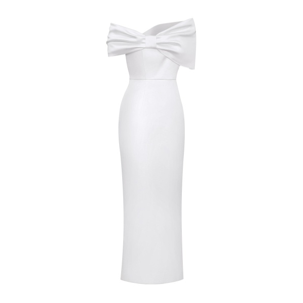 JW PEI Satin Asymmetric Bow Maxi Dress