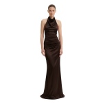 JW PEI Satin Cowl Neck Ruched Maxi Gown