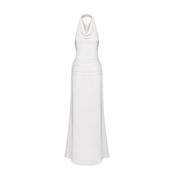 JW PEI Satin Cowl Neck Ruched Maxi Gown