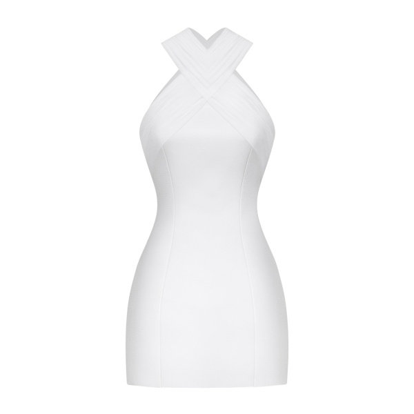JW PEI Satin Mini Dress with Tulle Cross-Halter