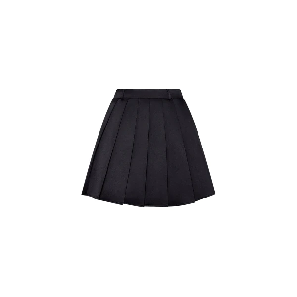 Satin Pleated Mini Skirt in Black