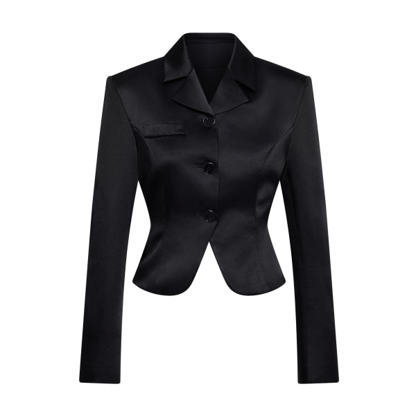JW PEI Satin Sculpted Waist Cropped Blazer