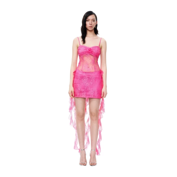 Selene 3D Floral Lace Mini Dress in Pink