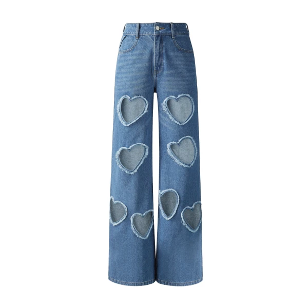 Sophia Embellished Heart Cut-Out Denim Jeans in Medium Blue