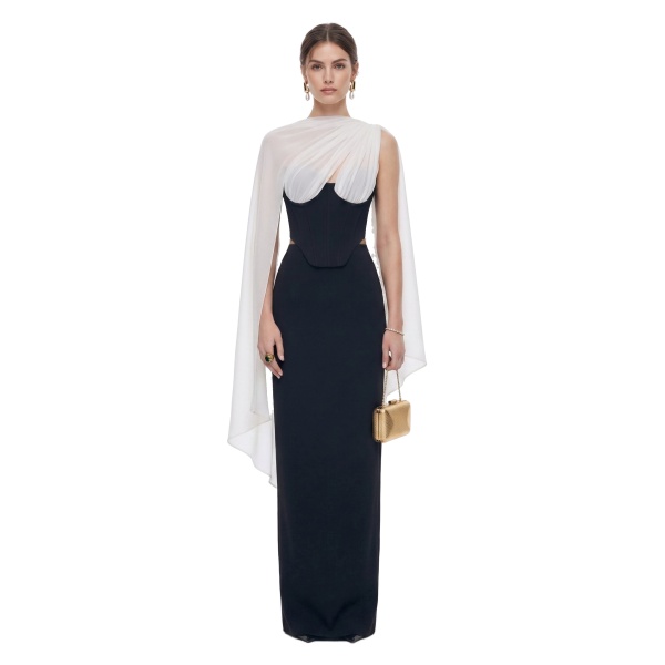 JW PEI Strapless Corset Sheer Cape Top