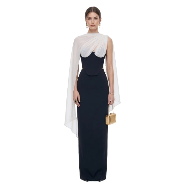 JW PEI Strapless Corset Sheer Cape Top
