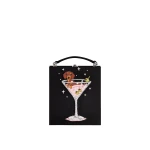 JW PEI Taya Wine Glass Puppy Pattern Book Shape Clutch Bag in Black
