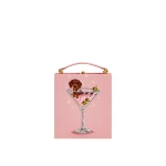 JW PEI Taya Wine Glass Puppy Pattern Book Shape Clutch Bag in Pink