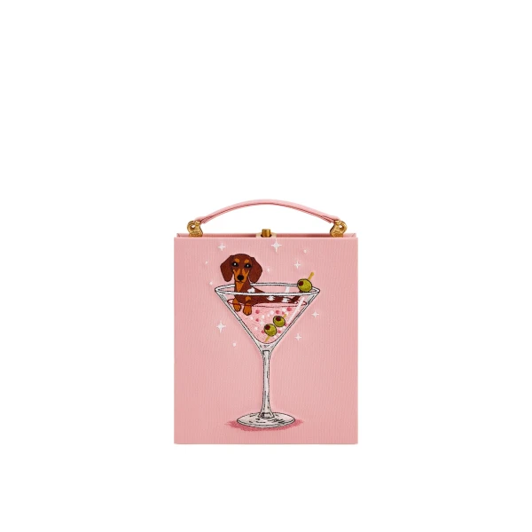 JW PEI Taya Wine Glass Puppy Pattern Book Shape Clutch Bag in Pink