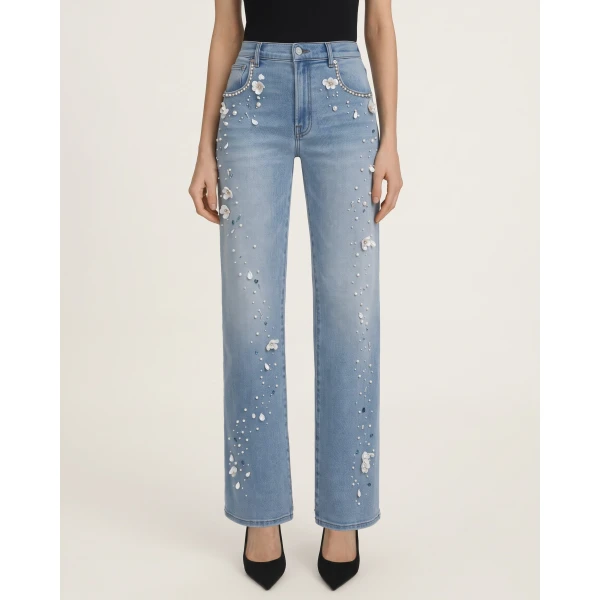 The Celestial Pearl Petal Straight Jeans in Pale Blue Eyes