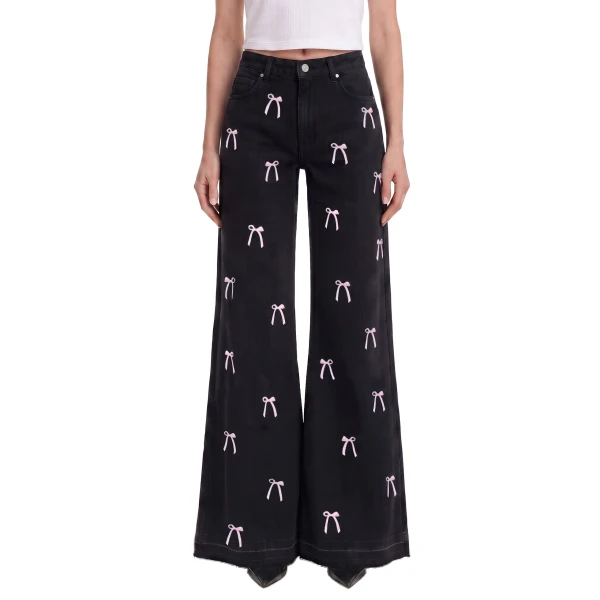 The Rebel Pink Ribbon Split Fray Jeans in Black