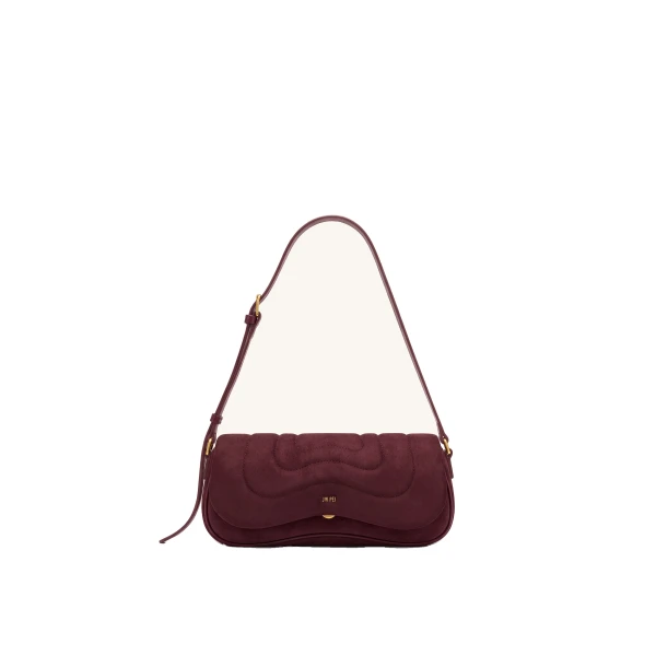 JW PEI Tina Curved Quilted Faux Suede Shoulder Bag in Deep Burgundy