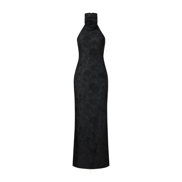 JW PEI Uliana Black Floral Lace Halterneck Maxi Dress