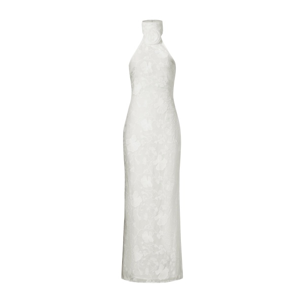 JW PEI Uliana White Floral Lace Halterneck Maxi Dress