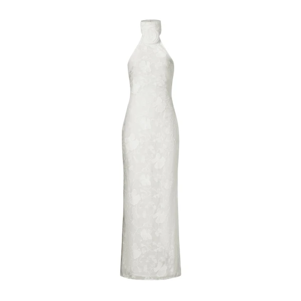 Uliana White Floral Lace Halterneck Maxi Dress in White