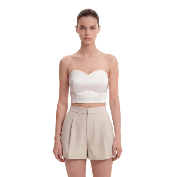 Woven Cotton Tailored Shorts in Beige