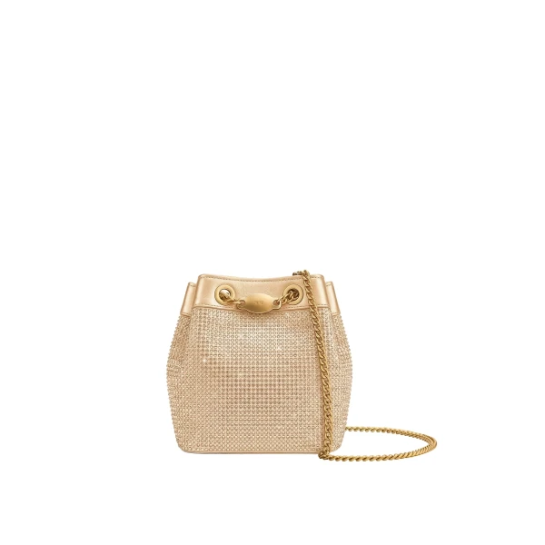 Yara Artificial Crystal Bucket Bag in Champagne